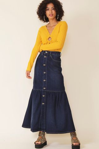 saia midi jeans aquamar