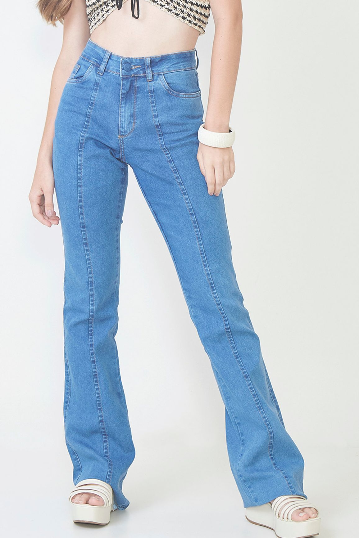 calça flare jeans aquamar